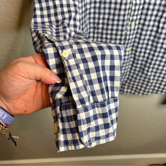 NWT Abercrombie&fitch Muscle Long Sleeve Checkered Blue and White Collard Top - Picture 5 of 8